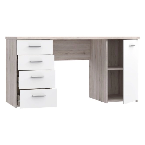 Biurko 145x60 cm z 4 szufladami i szafką Biały/Dąb Piaskowy